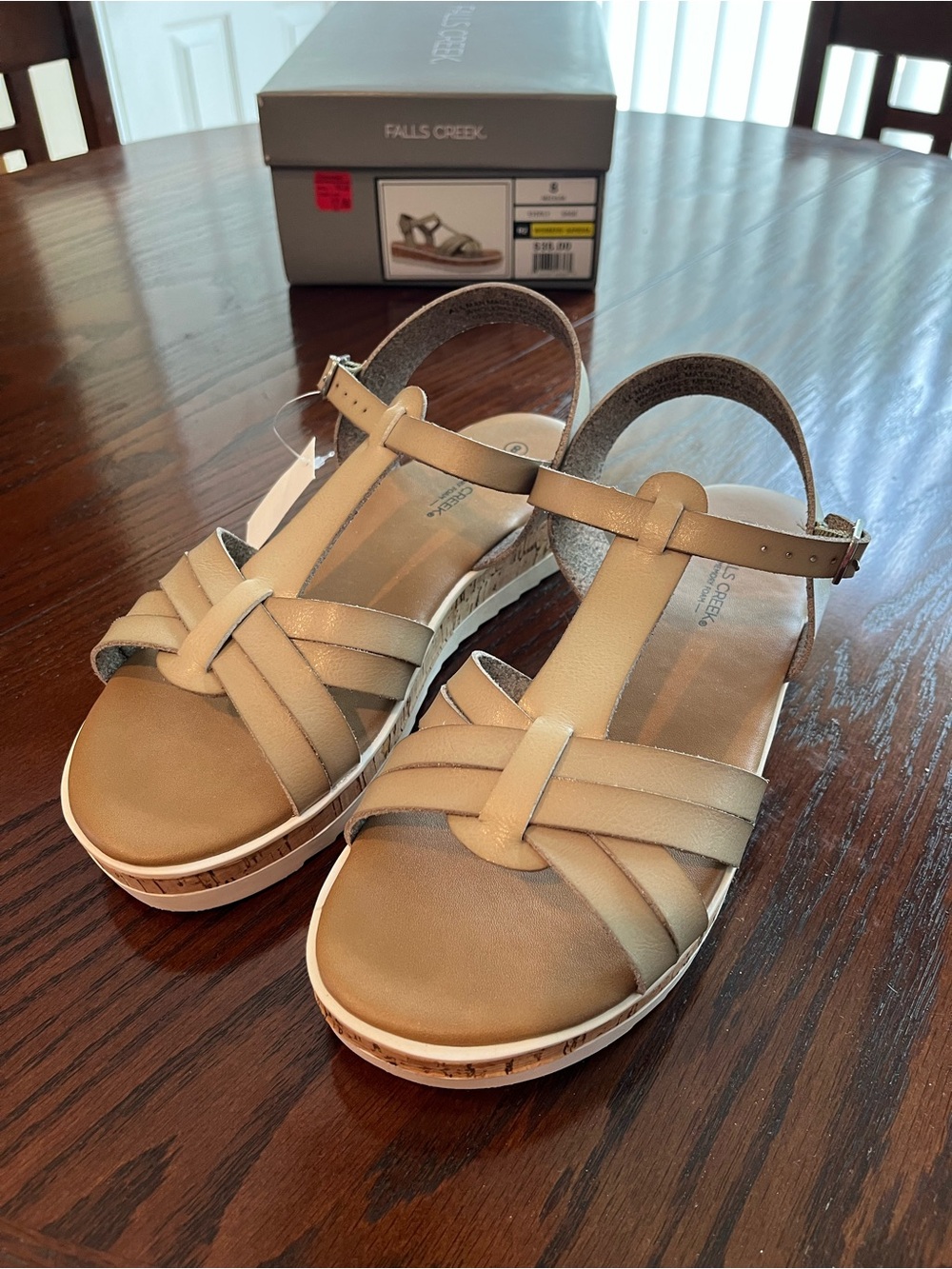 Falls Creek Beige Strappy Wedge Sandals